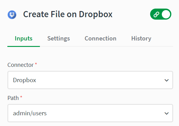 create file block inputs with connector and path shown