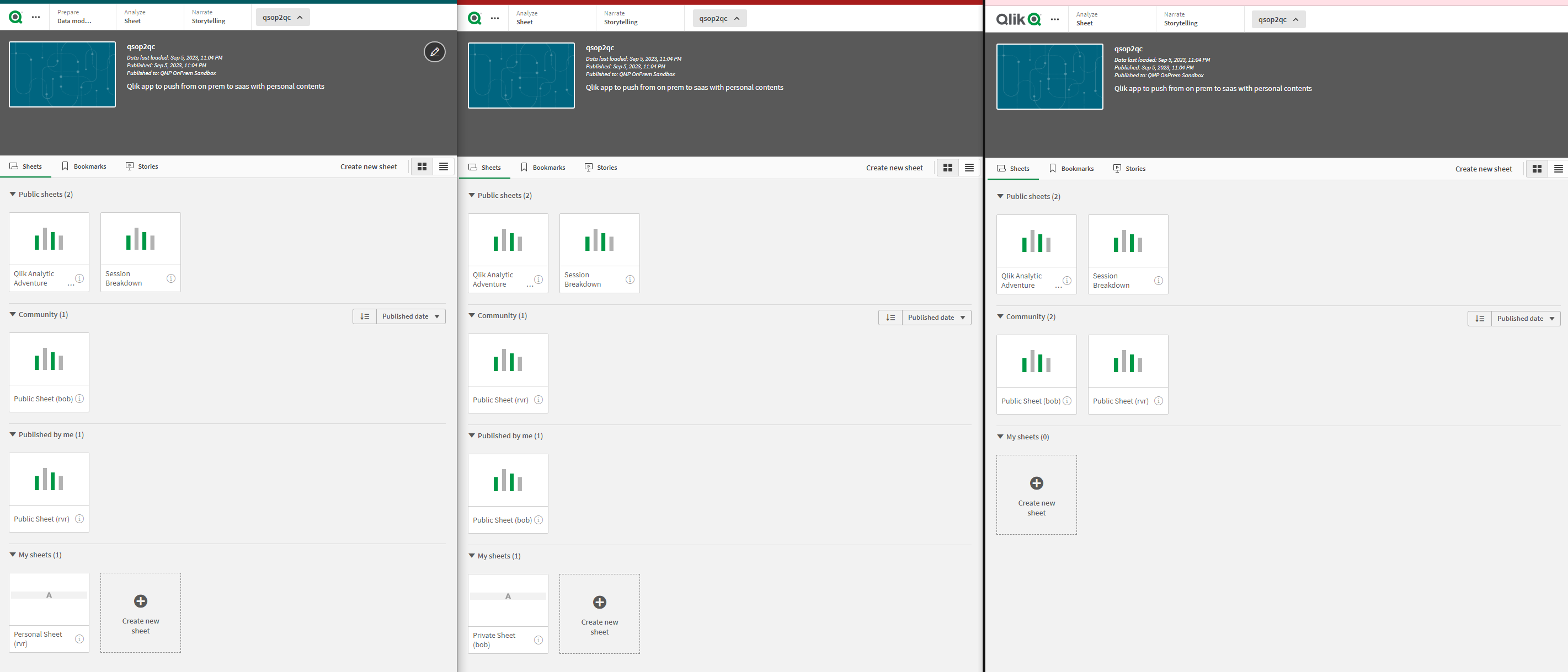 Fogli nelle app Qlik Sense Client-Managed prima dell'importazione