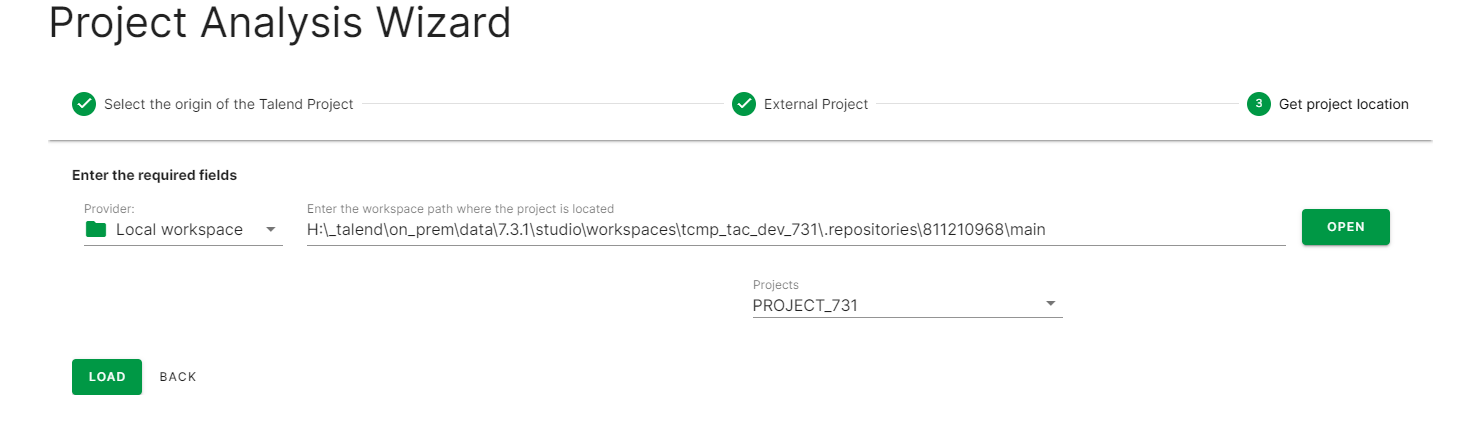 Terzo passaggio della procedura guidata di analisi del progetto, in cui si ottiene la posizione del progetto, seconda parte