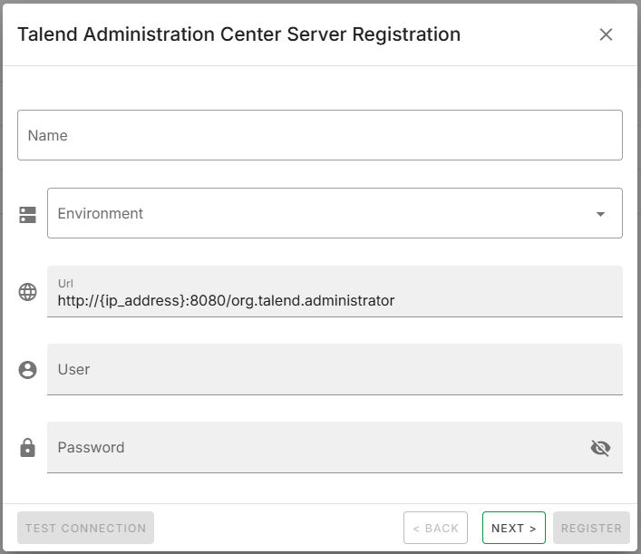 Pagina di registrazione del server Talend Administration Center