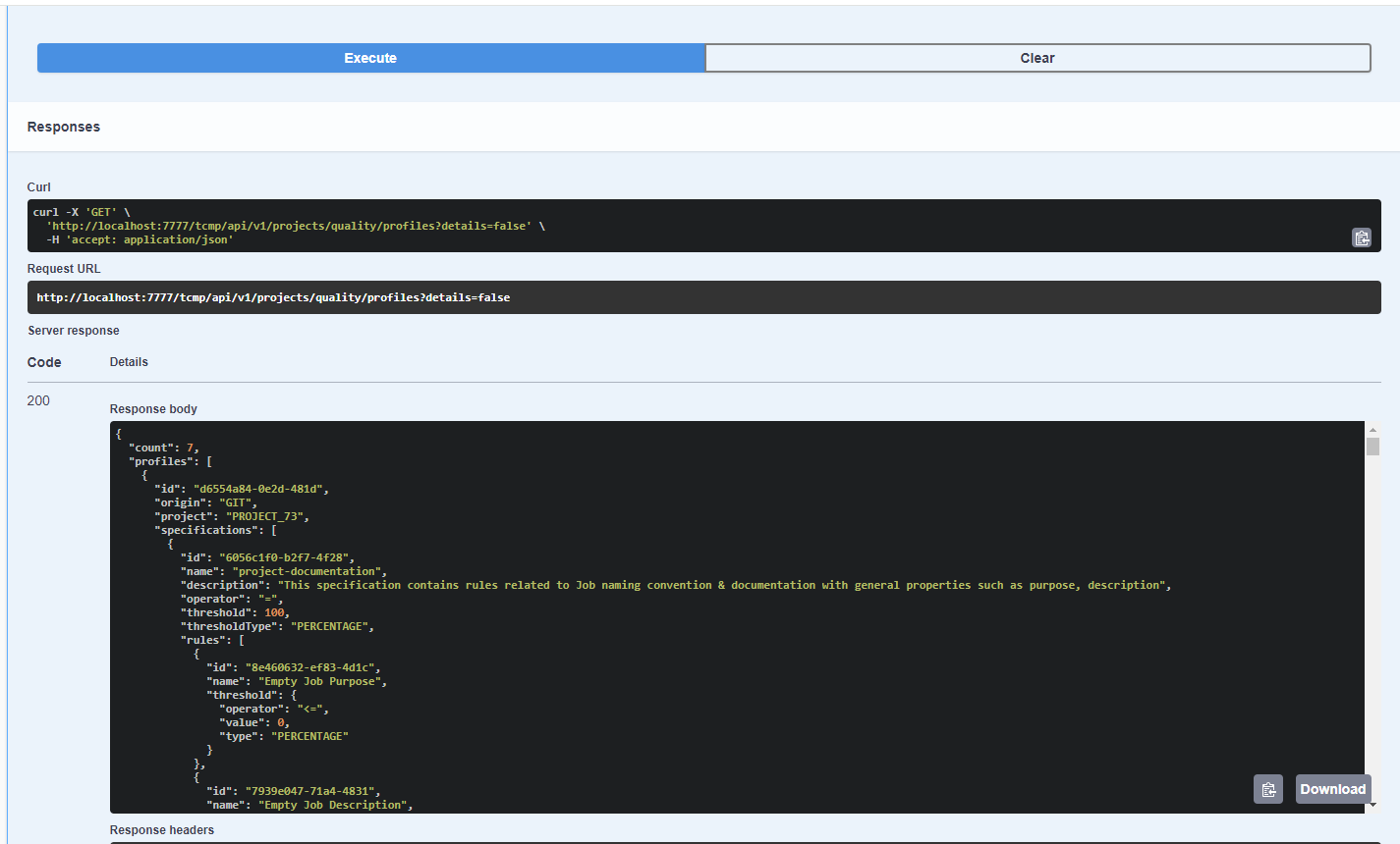 Esempio di una risposta API.