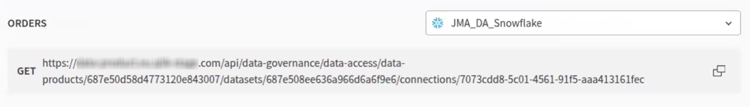 API エンドポイント ウィンドウのデータセット URL
