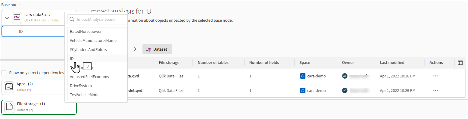 ベース ノードにドリル インして項目を表示および選択し、その項目にフォーカスします。