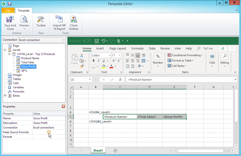 Excel template with level added.