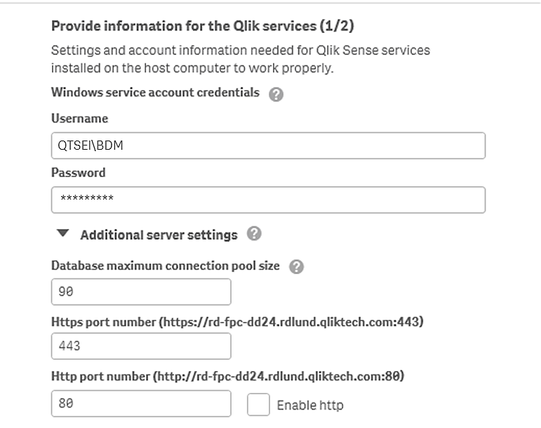 ローカル サービスを実行するためのユーザー名とパスワードを入力するサービス 1/2 ウィンドウ