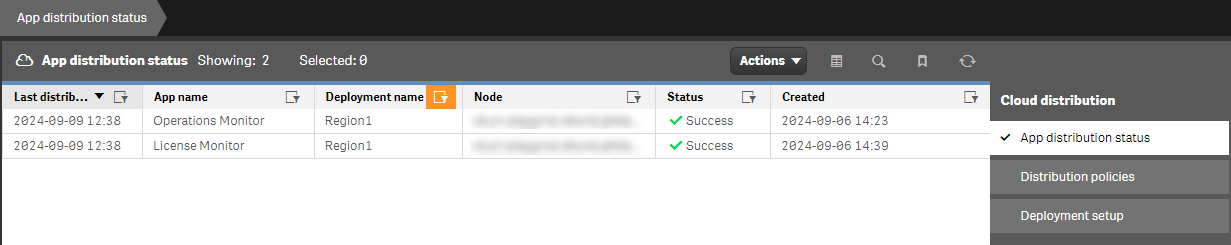 Click to view full size The App distribution status page showing status of apps distributed to Region1.
