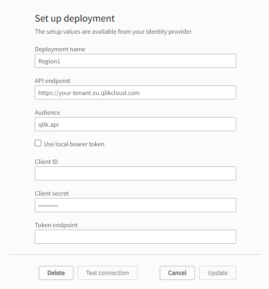 Click to view full size The deployment configuration pane with input fields.