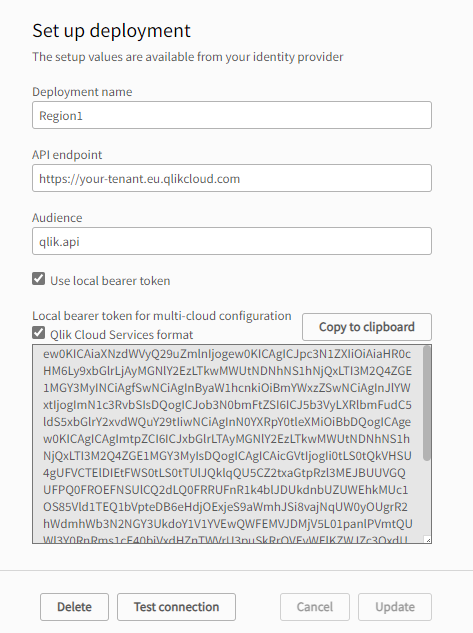 Click to view full size The deployment configuration pane with input fields.