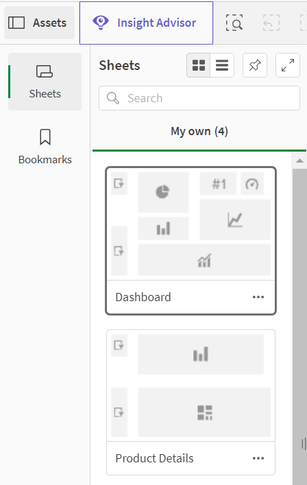 An open assets panel showing the sheets in the app.