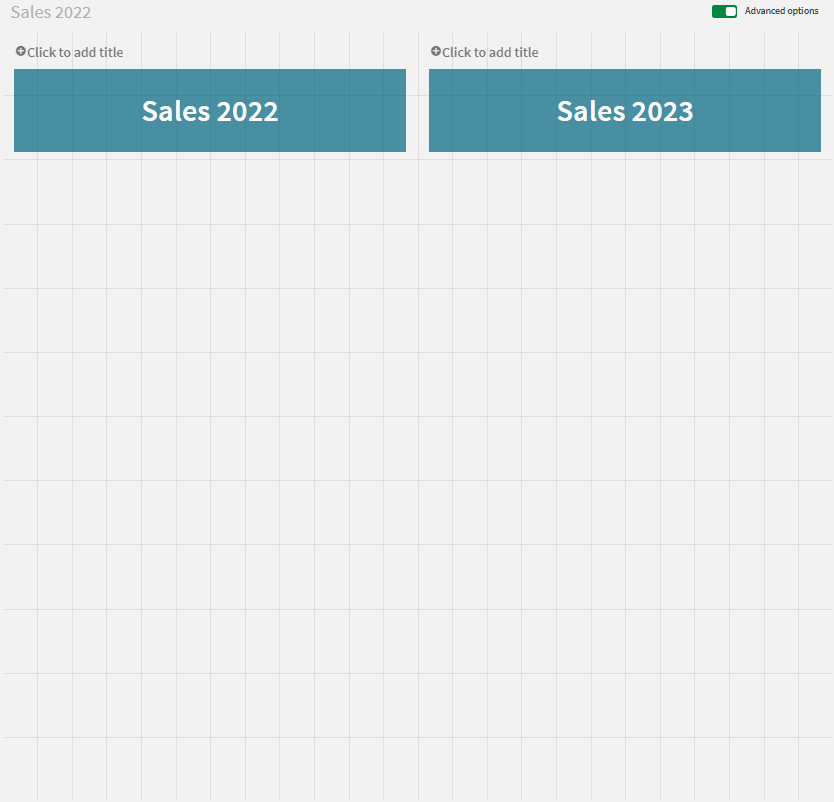 クリックしてフル サイズを表示 2 つのボタンを持ち、それぞれ「Sales 2022」と「Sales 2023」というラベルが付いた Sales 2022 シート。