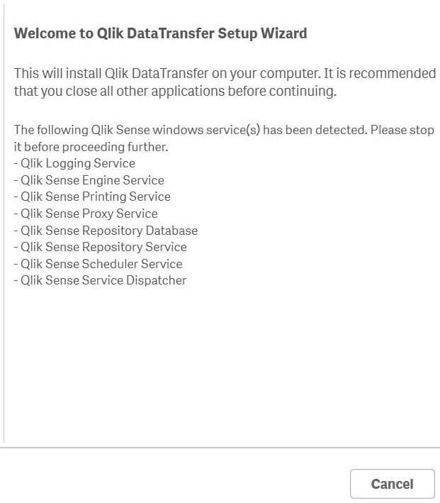 Qlik DataTransfer インストーラー画面