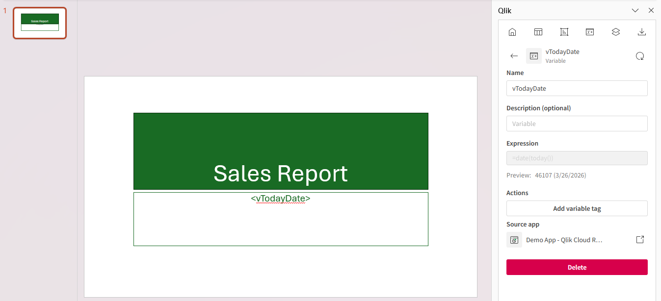スタイル設定と変数が追加された PowerPoint タイトル スライド