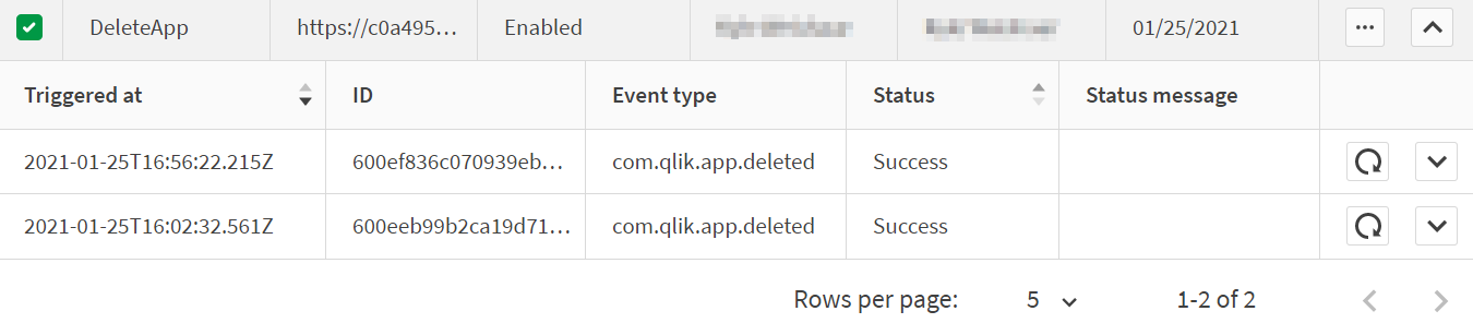 クリックしてフル サイズを表示 管理コンソール Webhook 履歴