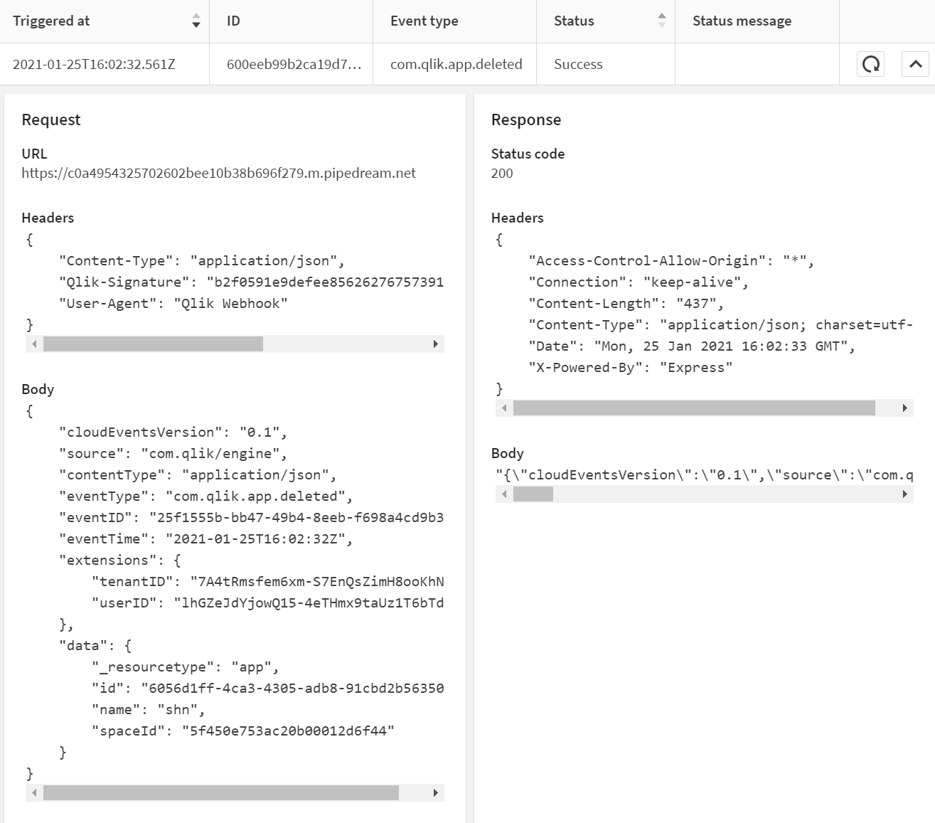 クリックしてフル サイズを表示 管理コンソールの Webhook イベント タイプのペイロード情報