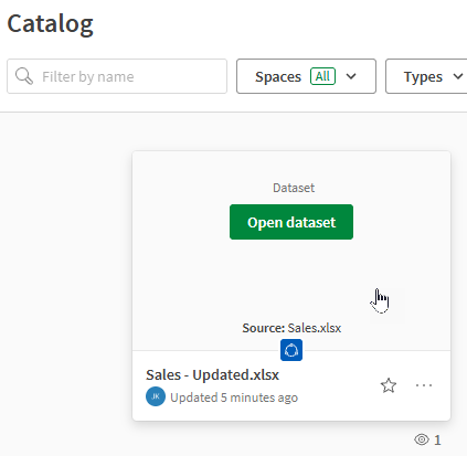 データセットの名前とその基となるデータ ファイルの両方を表示するカタログの一般ビュー