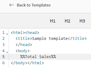 HTML テンプレートに表示される数式レポート オブジェクトを表すタグ