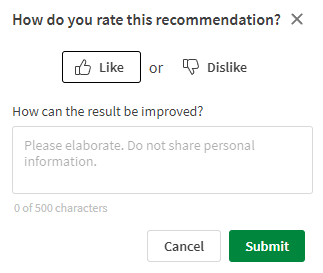 クリックしてフル サイズを表示 Insight Advisor Chat で推奨されるチャートのフィードバック ダイアログ。
