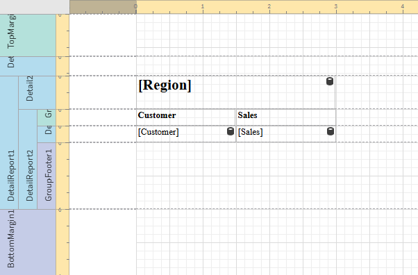 クリックしてフル サイズを表示 Template with the level (Region) title label and column headers (Customer, Sales) added