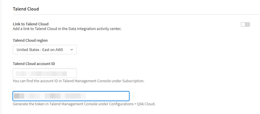 Talend Cloud の設定を表示する設定ペイン