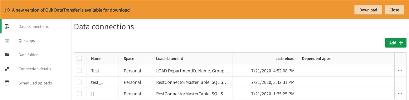 Qlik DataTransfer 업그레이드 배너