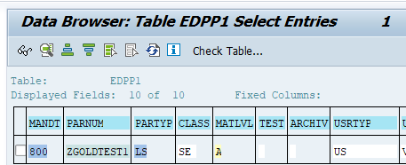 테이블 EDPP1을 보여 주는 데이터 브라우저