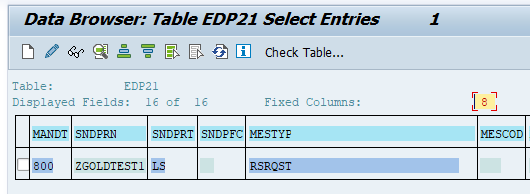 테이블 EDP21을 보여 주는 데이터 브라우저