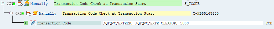 QTQVC 트랜잭션 권한을 보여 주는 SAP 인터페이스.