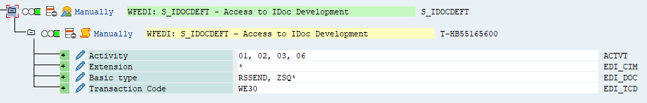 IDoc 만들기 권한을 보여 주는 SAP 인터페이스.