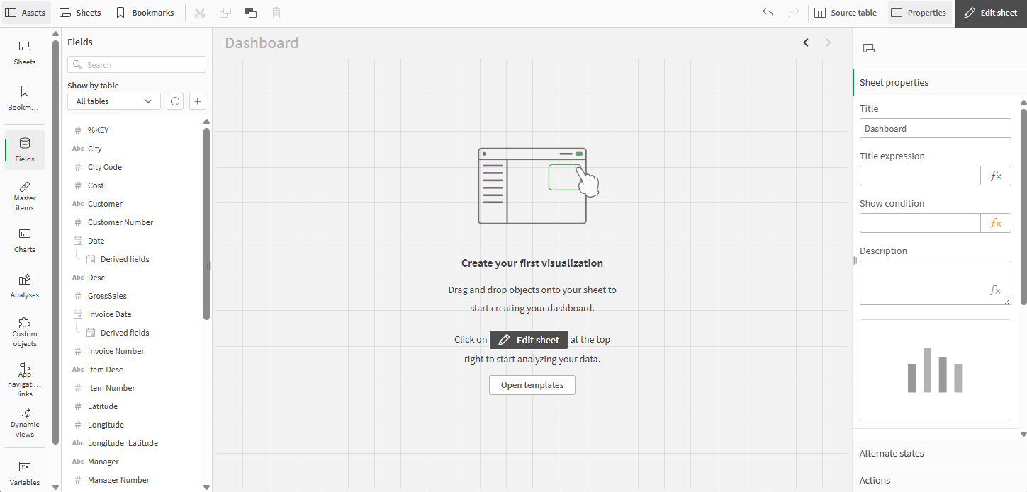 편집 모드에서 차트가 없는 시트.