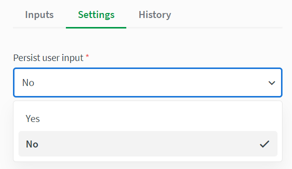 Settings section for the input block