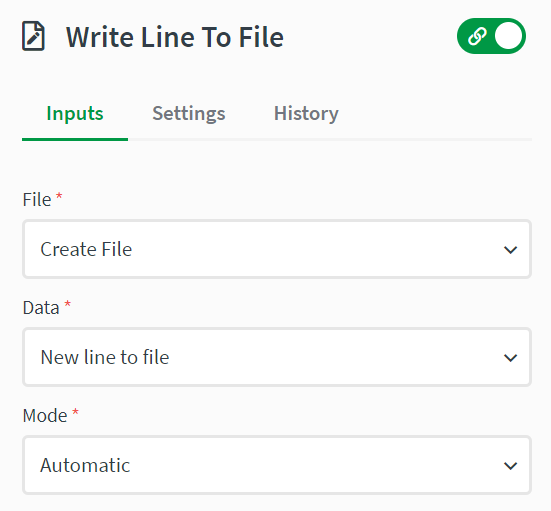 Write line to file inputs with fields filled in
