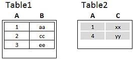 Inner example tables, with one record appearing in both tables