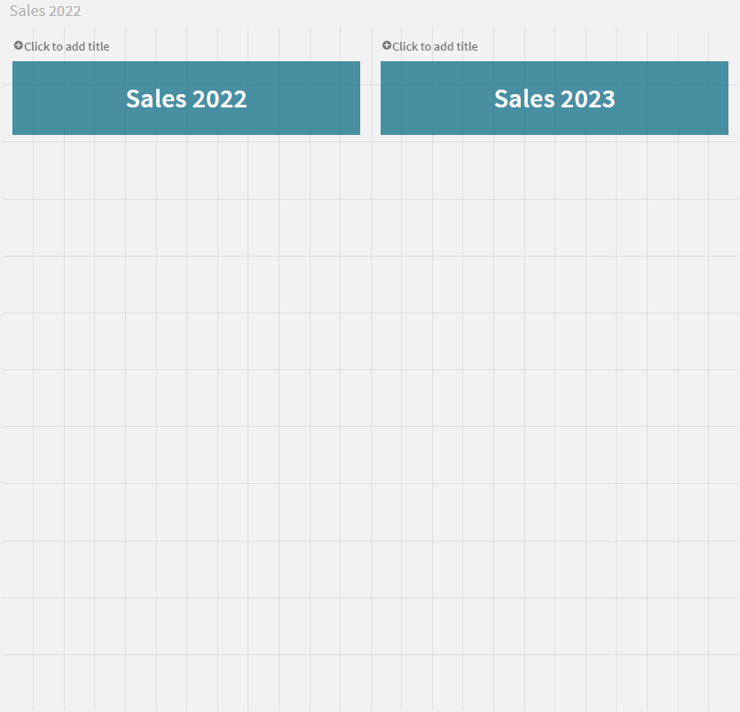 Click to view full size Sales 2022 sheet with two buttons, labelled 'Sales 2022' and 'Sales 2023' respectively. The buttons are arranged in a thin horizontal arrangement at hte top of the otherwise blank sheet.