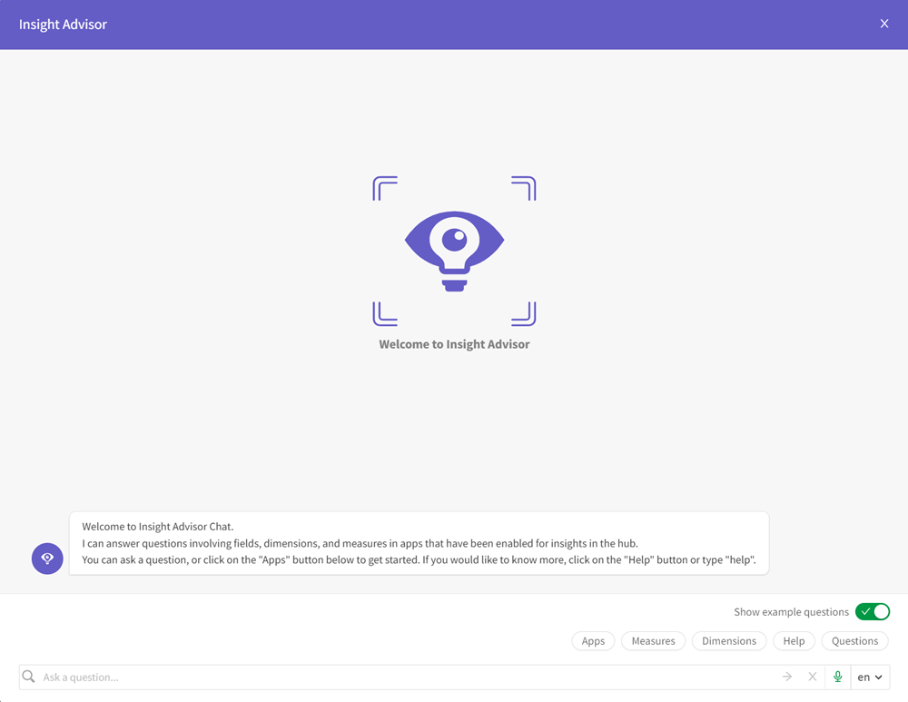 전체 크기로 보려면 클릭 Insight Advisor Chat, 초기 보기 표시