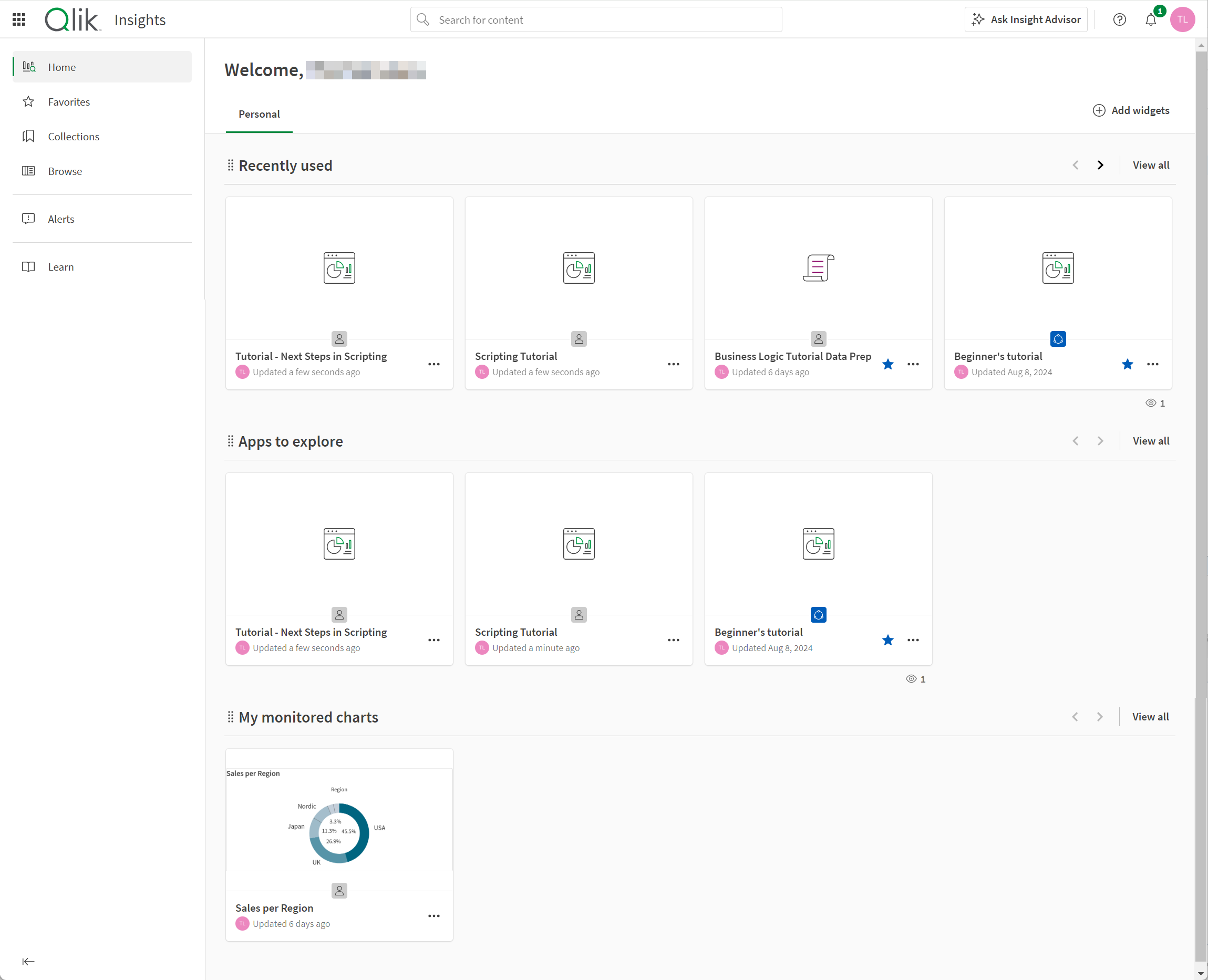 Het startscherm van Insights.