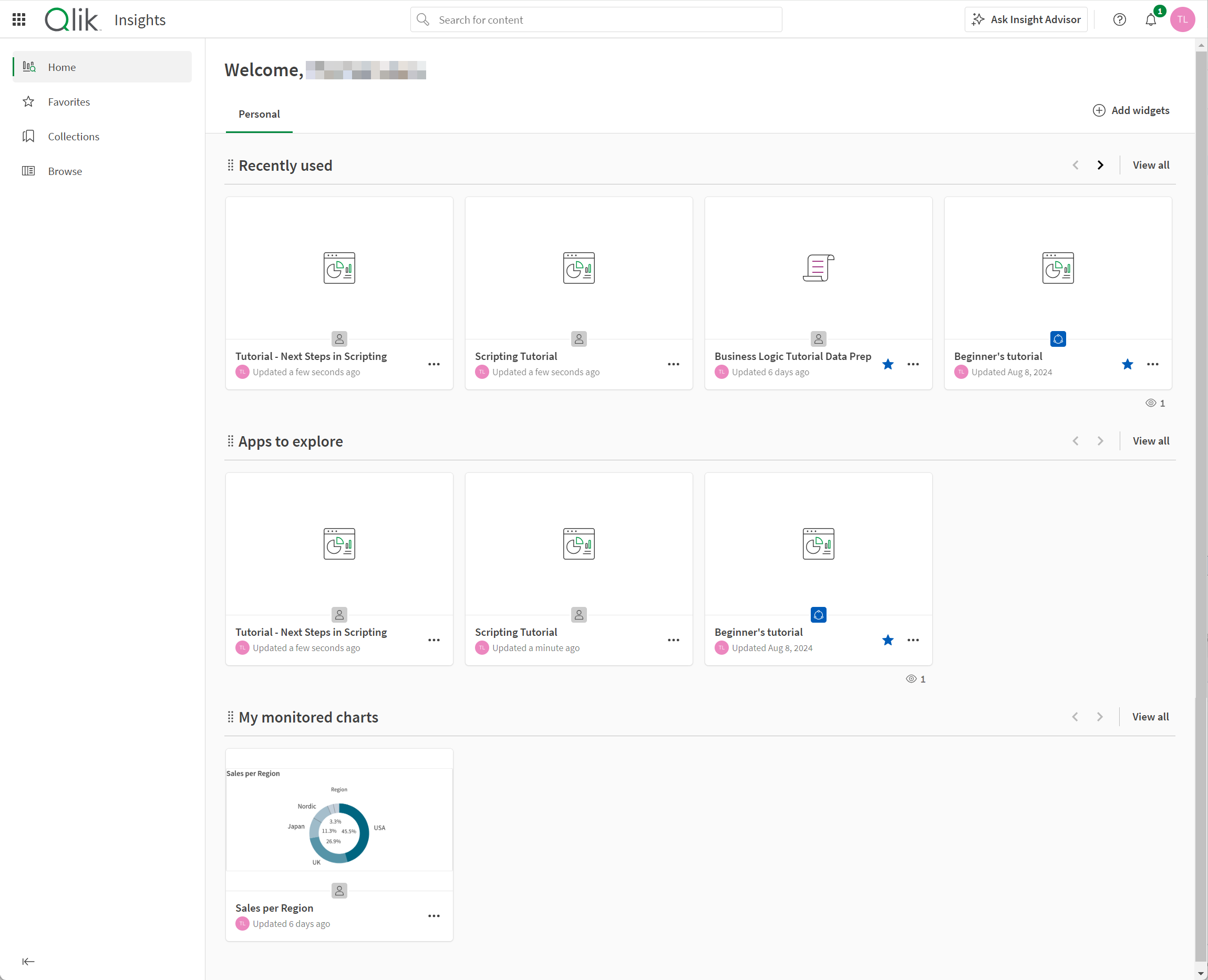 Het startscherm van Insights.