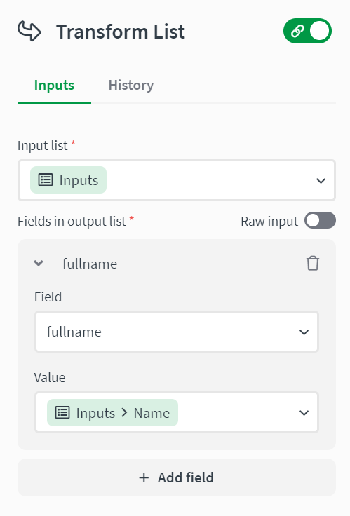 Transform list block inputs