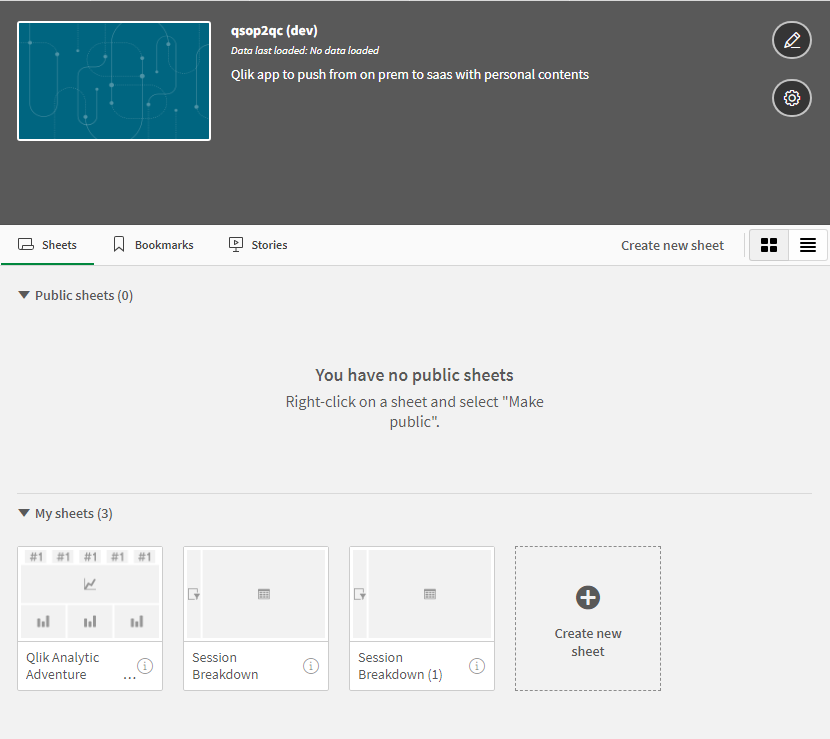 Werkbladen in de Qlik Cloud-app na de import