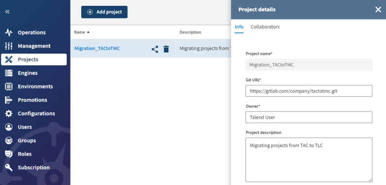 Paneel met projectdetails van een project.