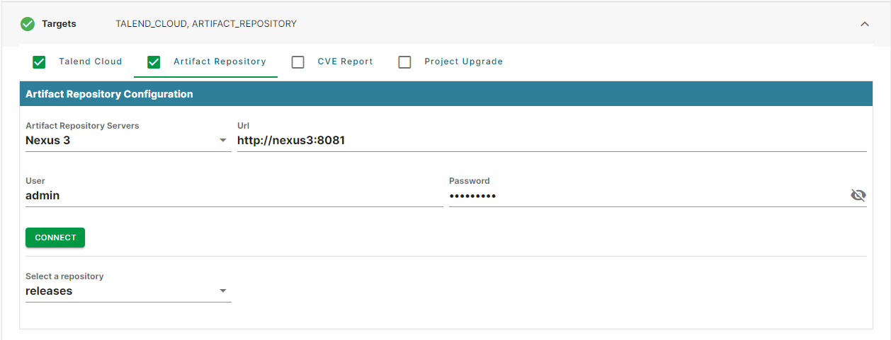 Configuratiepagina van artifact-opslagplaats met Nexus als voorbeeld.