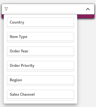 Filtervak in de analysemodus, met de dimensielijst uitgeklapt