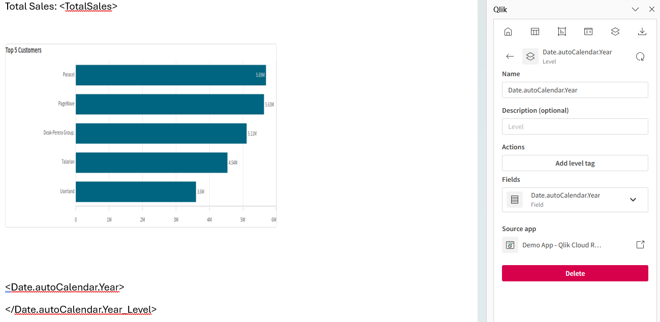 Kliknij, aby wyświetlić pełny rozmiar Szablon programu Word z dodanym obrazem wykresu Top 5 Customers
