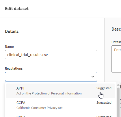 Edit regulations in dataset