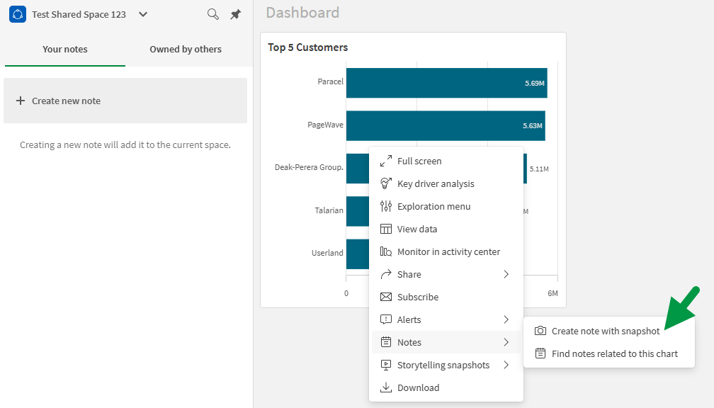 Utwórz notatkę z migawką za pomocą wykresu w arkuszu.
