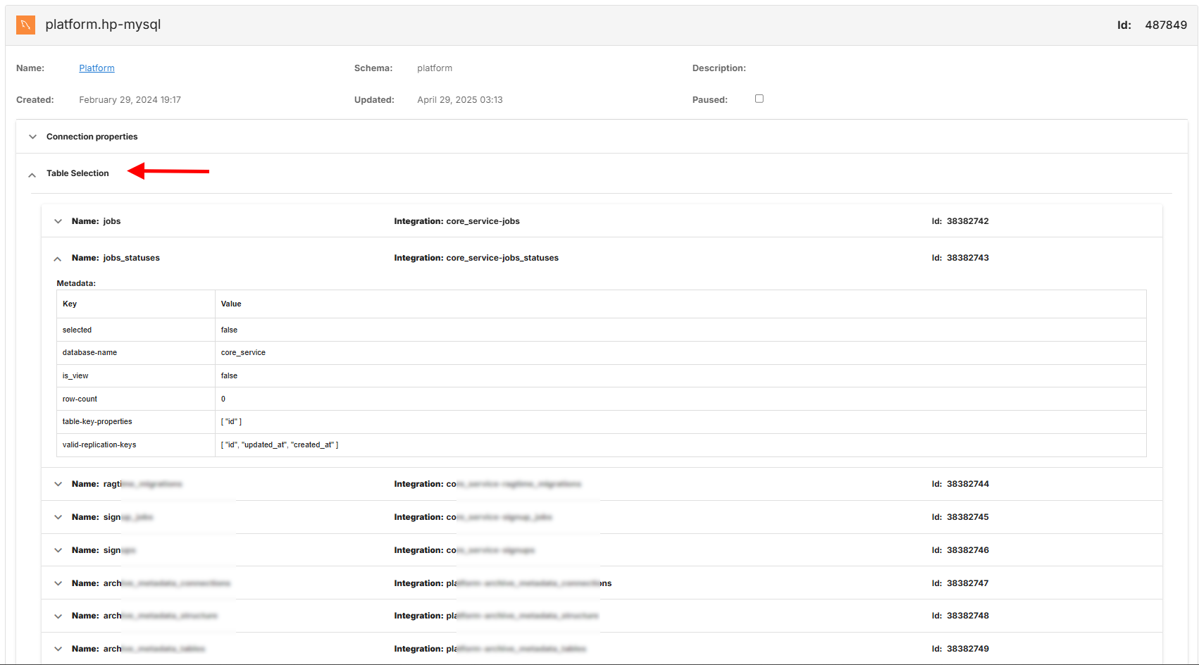 Karta Wybór tabeli.