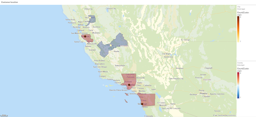 Click to view full size A map chart with a state selection applied