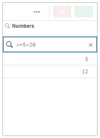 Click to view full size Numeric search for values matching a combination of numeric comparisons (in this case, greater than or equal to five, and less than 20. The numeric comparisons used are the 'less than' comparison' and 'greater than or equal to' comparison.