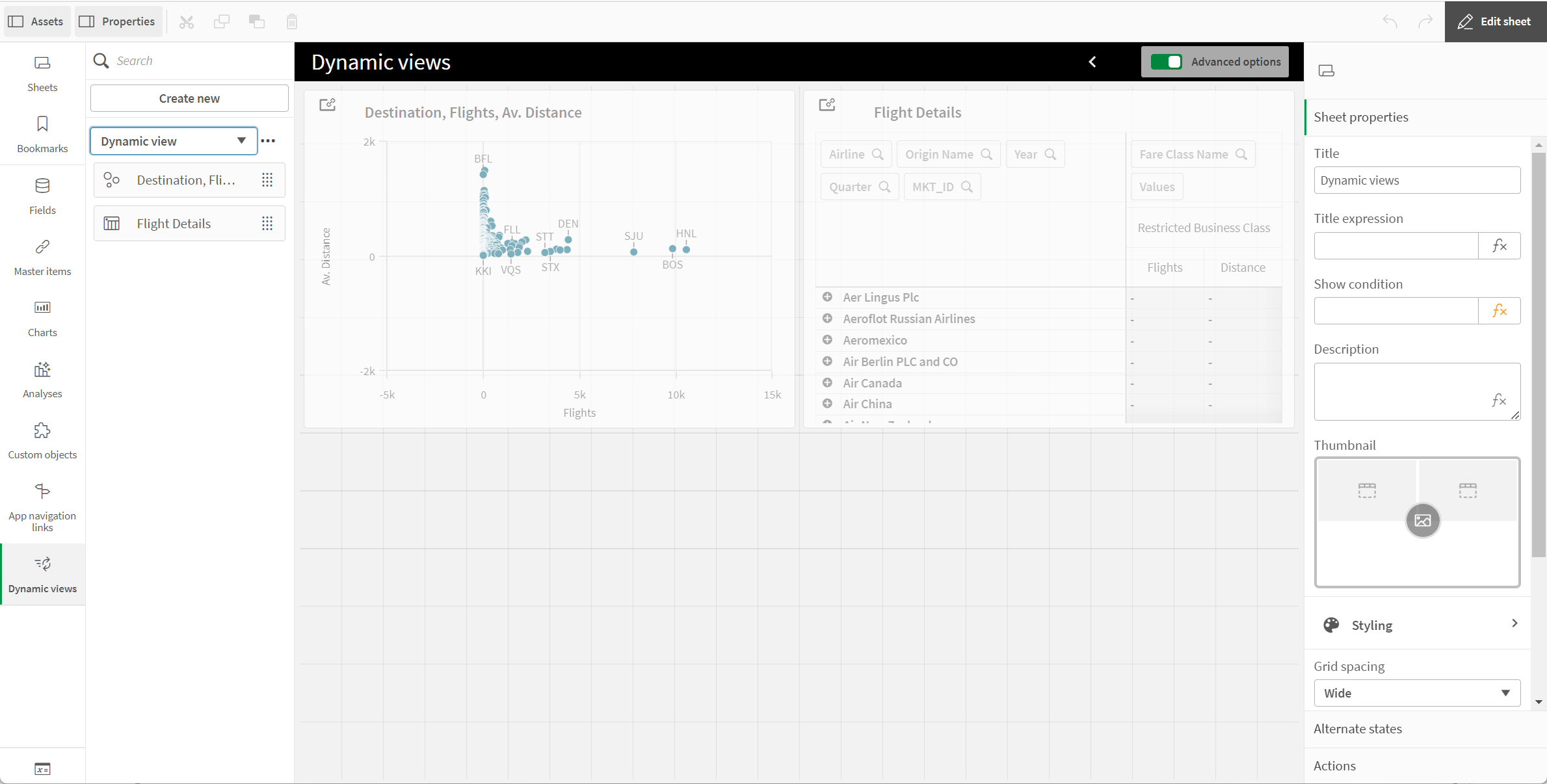 Click to view full size Dynamic views in the Assets panel of a new sheet