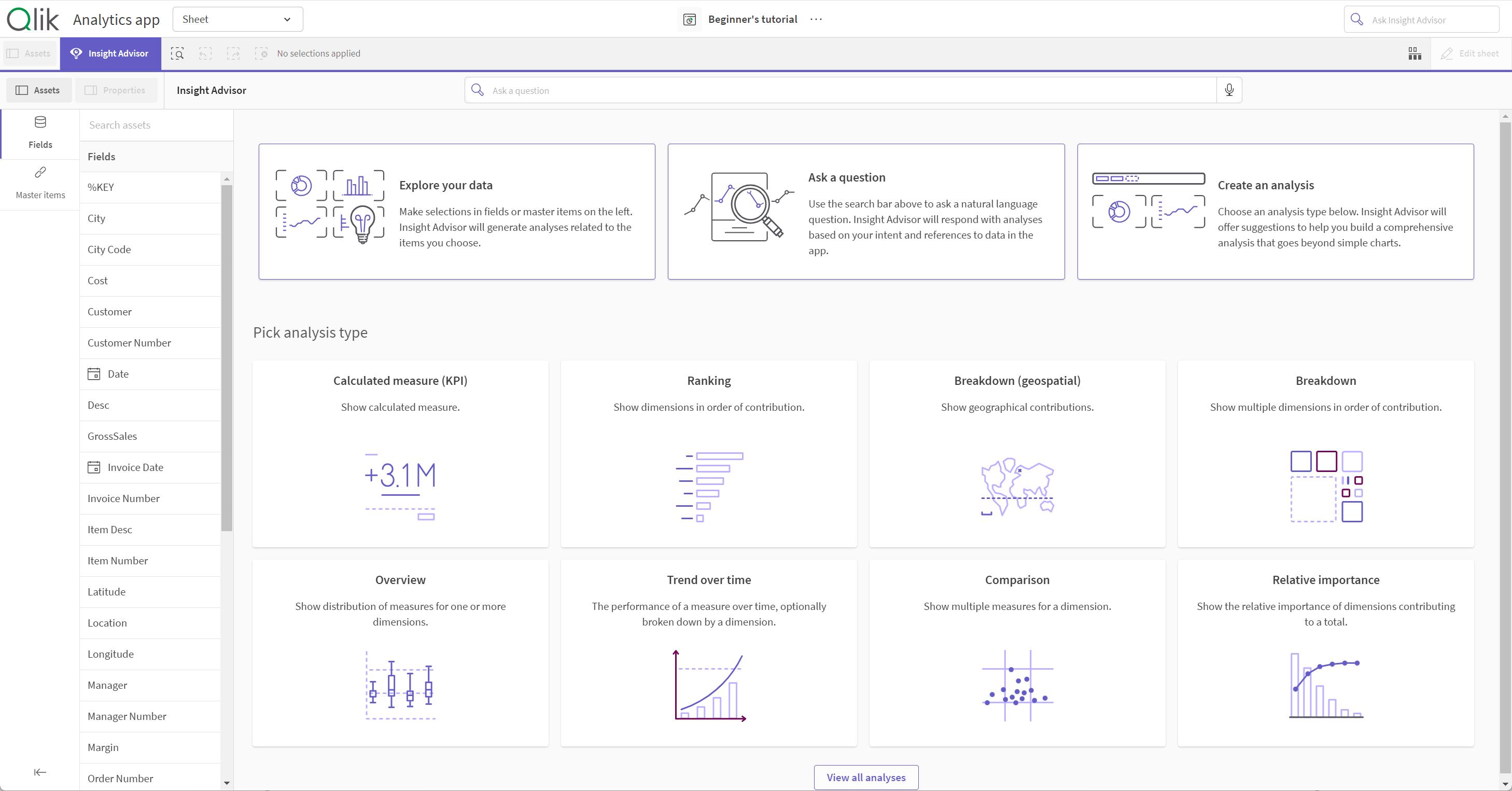 Click to view full size Insight Advisor open in a sheet