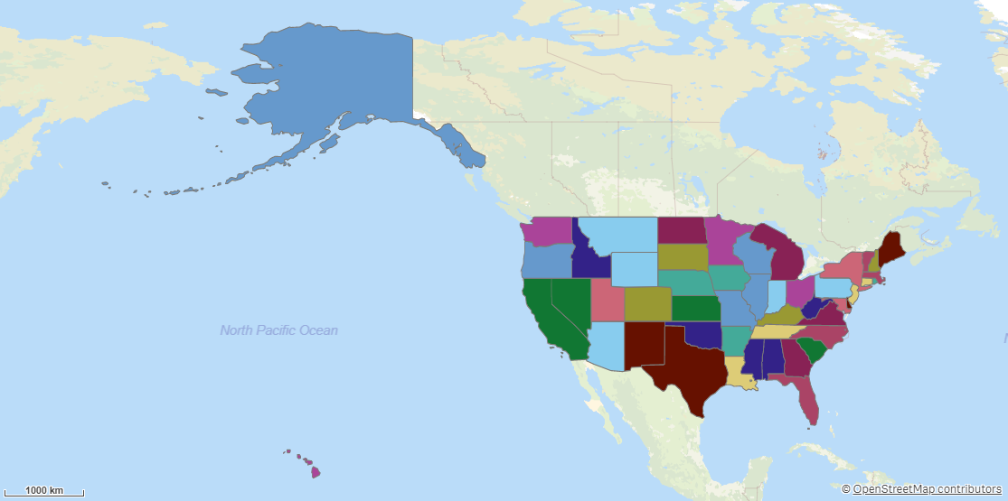 Um mapa de estados, simplificado para carregamento mais rápido e melhor aparência.